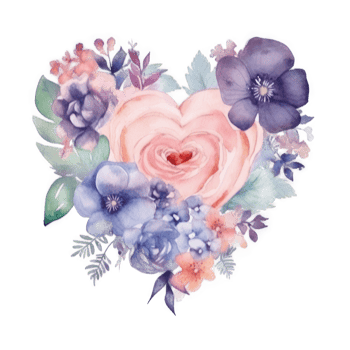 Watercolor heart with flowers. png
