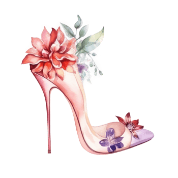 Watercolor stiletto heel with flowers png