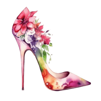 Watercolor stiletto heel with flowers png