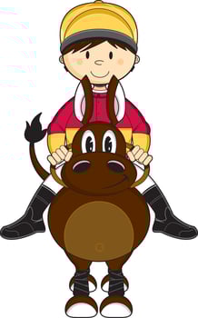 Cute Cartoon Jockey on Horse Sport and Leisure Illustration vector