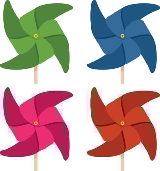 Colorful Paper Windmills, Vector Image