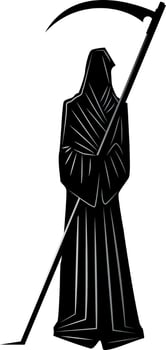 Silhouette Of Black Hooded Creature With Scythe vector