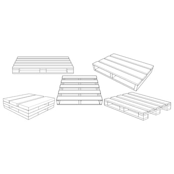Set of wooden pallet vector illustration on white background . Isolated isometric outline wood container. Isometric vector outline wooden pallet.