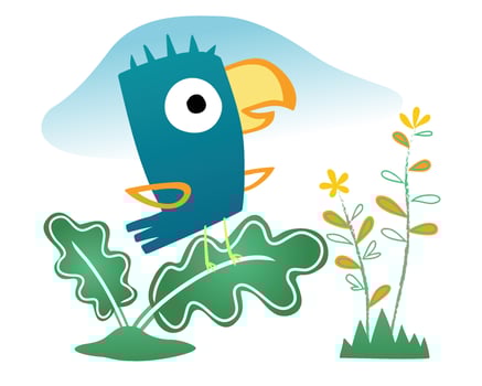 cartoon vector of hand drawn little bird perch on leaf