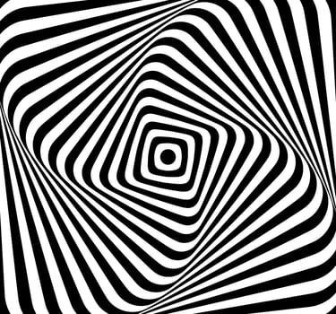 Black and white optical illusion distorted ripple wave effect square lines spiral vector background