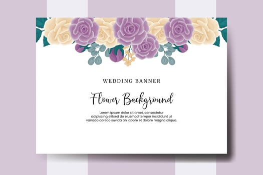 Wedding banner flower background, Digital watercolor hand drawn Rose Flower design Template vector