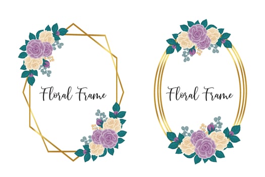 Floral Frame Rose Flower Design Template, Digital watercolor hand drawn vector