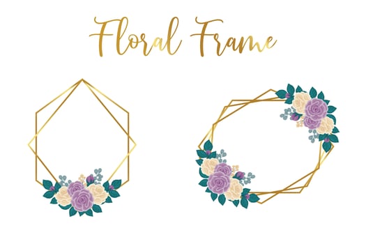 Floral Frame Rose Flower Design Template, Digital watercolor hand drawn vector