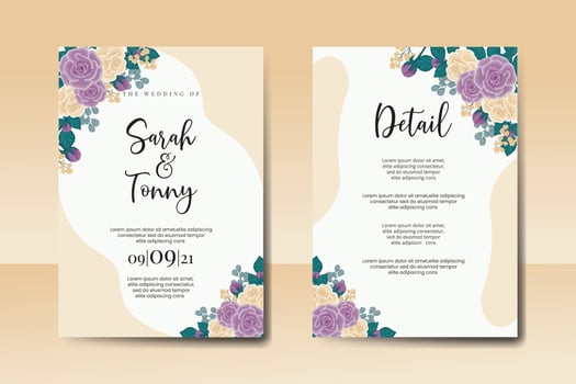 Wedding invitation frame set, floral watercolor Digital hand drawn Rose Flower design Invitation Card Template vector