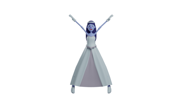 3D Illustration. Best Dancer 3D cartoon character. Talented dancer with a pose open their legs wide and stretched out her hands. Beautiful dancer use Skull Princess costume. 3D cartoon character png
