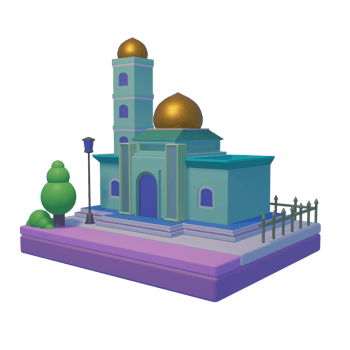 3D mosque or palace cartoon design. Architecture element isolated on transparent background. PRO PNG