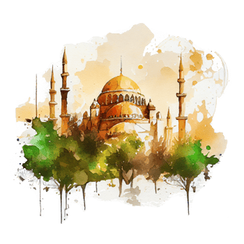 Beautiful Mosque Watercolor Design Illustration png