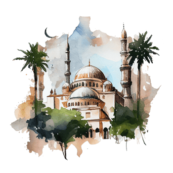 Beautiful Mosque Watercolor Design Illustration png