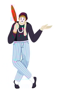 Pantomimist with make up face, mime performer vector