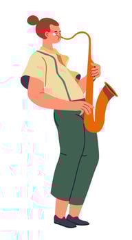 Jazz musician, woman playing on saxophone vector