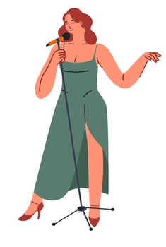 Singer woman in evening dress, performer vocalist vector