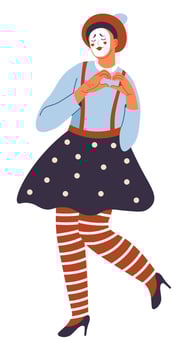 Pantimimist woman with beret, mime performance vector