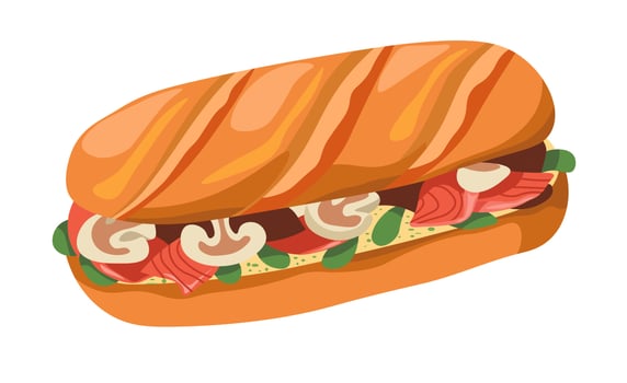 Sandwiches with vegetables and meat, mushrooms vector