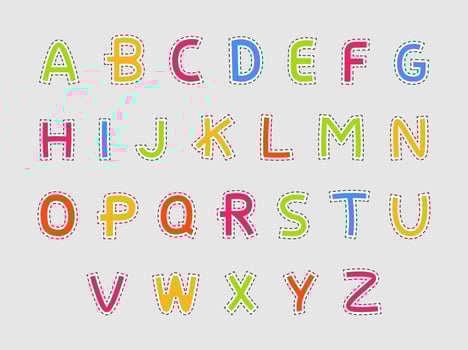 Sewing fonts, alphabet or abc for kids vector