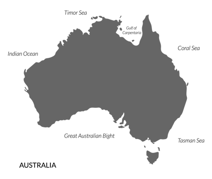 Map of Australia, grey color with border sea png