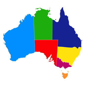 Australia map, Colorful region map png