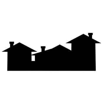 City view, roofs and chimneys, group of houses, vector icon, black silhouette