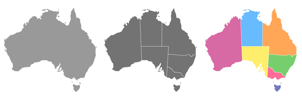Australia map set with gray and color. png