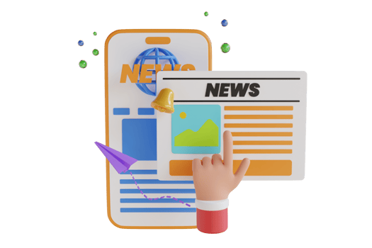 3d Mobile news application in smartphone. reading online news on website with cellphone. Concept News update. 3D Illustration png