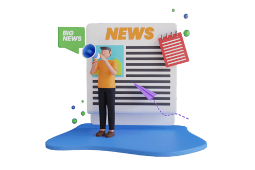 Big Announcement News Story Headline Newspaper. Big news text on red as newspaper headline. 3D Illustration png