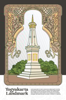 Tugu Yogyakarta Landmark Indonesia Illustration with luxury frame desin inspiration vector