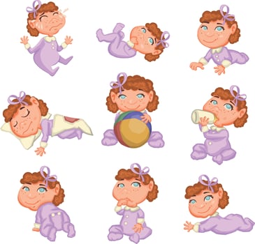 Set of baby emotions and movements vector