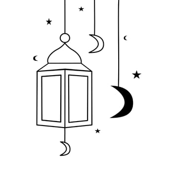 Doodle Lantern Line Art Islamic Decoration vector