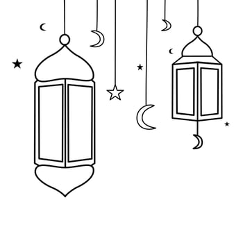 Doodle Lantern Line Art Islamic Decoration vector