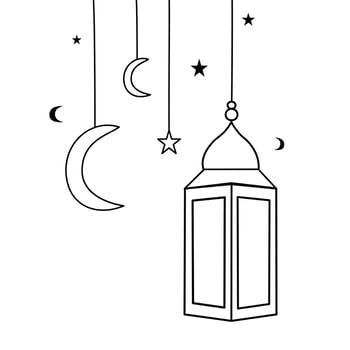Doodle Lantern Line Art Islamic Decoration vector