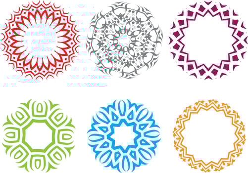 Free Pack Of Decorative, Circular, Geometric Elements. Set Of Free Design Objects In Different Colors vector