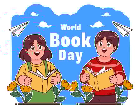 children reading books, world book day vector