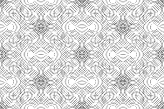 Seamless Pattern Design mandala of Sacred Geometry background. Round geometric arabesque, Textile Oriental ornament. Abstract flowers symbol, vector texture for web and print isolated on white
