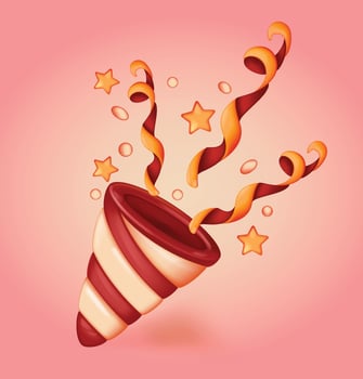 Vector 3d illustration Party Popper with confetti, stars.