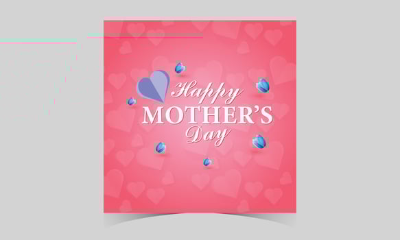 happy mother's day social media post template. mother's day social media banner. mom day greeting card. happy mother's day sign with heart and flowers. flying pink paper hearts. mom day background. vector
