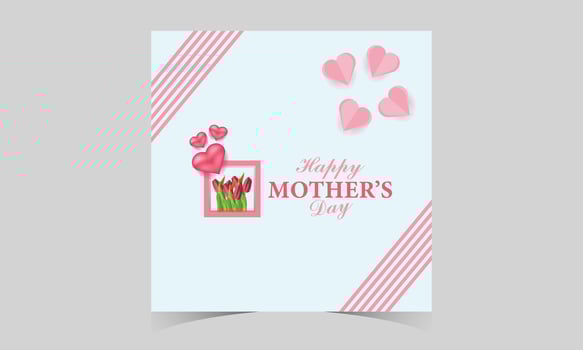happy mother's day social media post template. mother's day social media banner. mom day greeting card. happy mother's day sign with heart and flowers. flying pink paper hearts. mom day background. vector