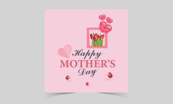 happy mother's day social media post template. mother's day social media banner. mom day greeting card. happy mother's day sign with heart and flowers. flying pink paper hearts. mom day background. vector