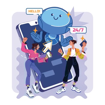 Two Girls Using Chatbot Technology vector