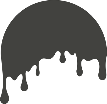 Melted drip in circle shape. Drops of liquid chocolate, cream or paint. Splashes of black blob for logo and frame png