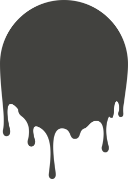 Melted drip in circle shape. Drops of liquid chocolate, cream or paint. Splashes of black blob for logo and frame png