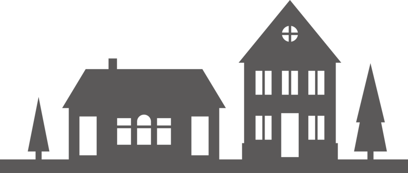 Silhouette of houses on the skyline. Suburban neighborhood landscape. Countryside cottage homes. Glyph illustration png