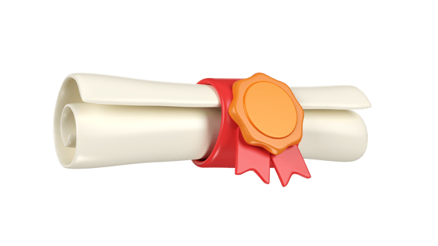 Diploma scroll Graduate college icon 3d cute university certificate, bussines license, graduation document. Cartoon illustration isolated transparent png background