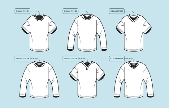 Outline White T Shirt Mockups In Various Collar vector