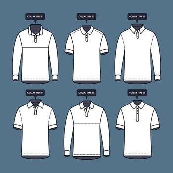 Outline White Polo Shirt Mockups In Various Collar vector