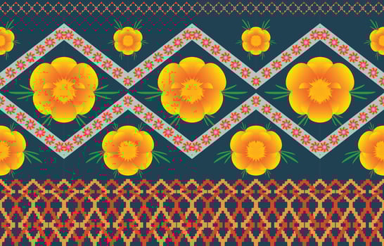 mandala flower colorful fabric. Geometric ethnic pattern in traditional oriental background Design for carpet,wallpaper,clothing,wrapping,batik,Vector illustration embroidery style. vector