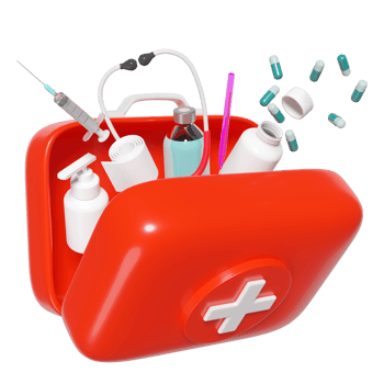 3d red first aid kit open icon isolated. 3d render illustration png